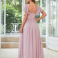 A-Line Wedding Guest Dresses Elegant Dress Party Wear Floor Length Short Sleeve Square Neck Chiffon