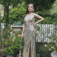 Sparkly Golden V-Neck Sequins Long Prom Dress Sexy