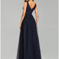 A-Line Prom Dresses Empire Dress Wedding Guest Floor Length Sleeveless V Neck Tulle with Sequin