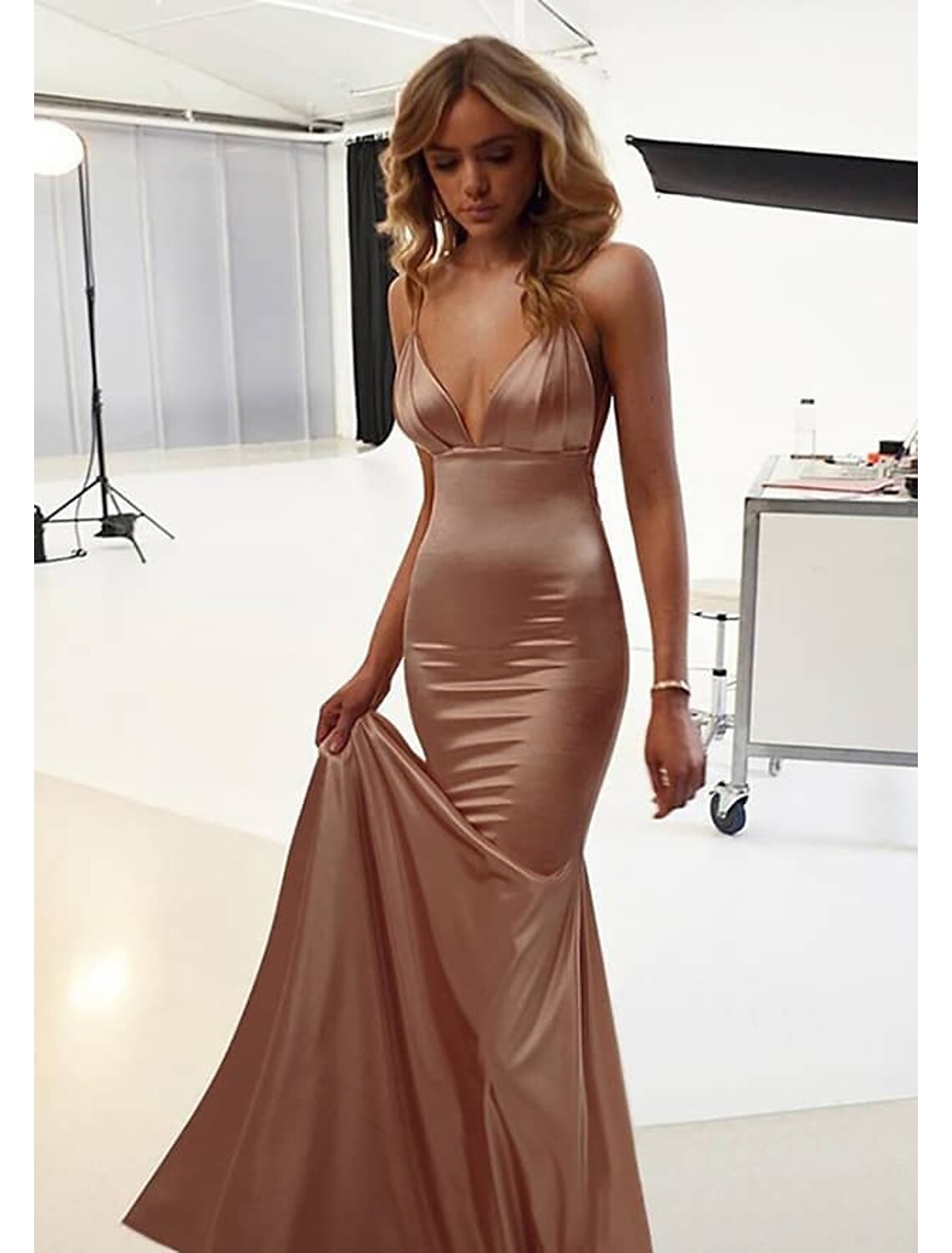 Mermaid / Trumpet Wedding Guest Dresses Sexy Dress Prom Floor Length Sleeveless Spaghetti Strap Cotton Backless