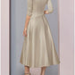 A-Line Mother of the Bride Dress Fall Wedding Guest Vintage Plus Size Elegant V Neck Tea Length Satin 3/4 Length Sleeve