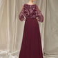 A-Line Mother of the Bride Dress Elegant Jewel Neck Floor Length Chiffon Lace Half Sleeve