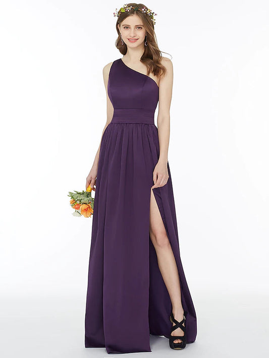 Ball Gown / A-Line Bridesmaid Dress One Shoulder Sleeveless Floor Length Chiffon with Sash / Ribbon / Pleats