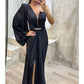 A-Line Evening Gown High Split Dress Formal Fall Sweep / Brush Train Long Sleeve One Shoulder Satin with Pleats Crystals