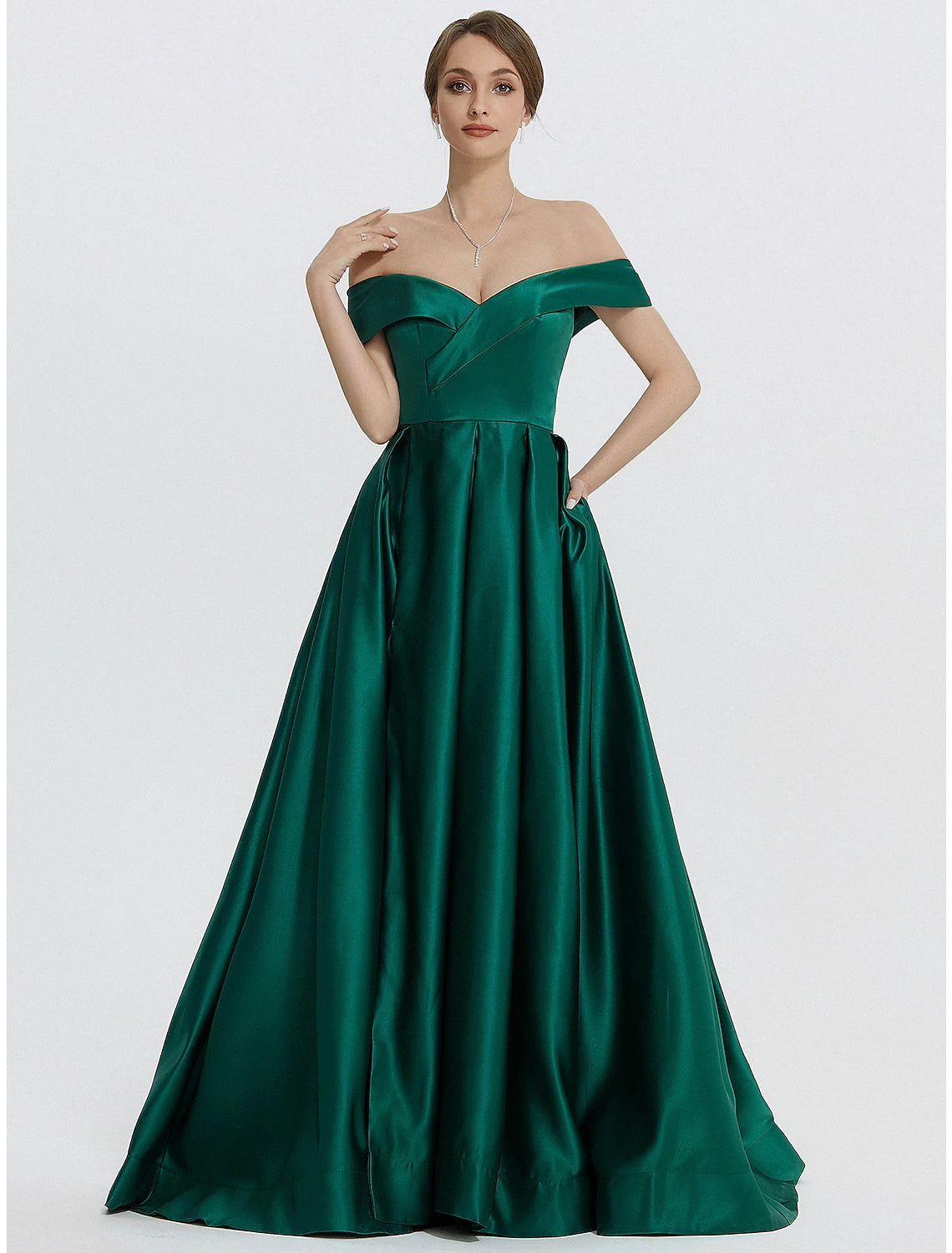 A-Line Evening Gown Elegant Dress Formal Prom Floor Length Sleeveless Sweetheart Satin