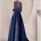 A-Line Mother of the Bride Dress Wedding Guest Party Elegant Jewel Neck Sweep / Brush Train Lace Long Sleeve with Ruching