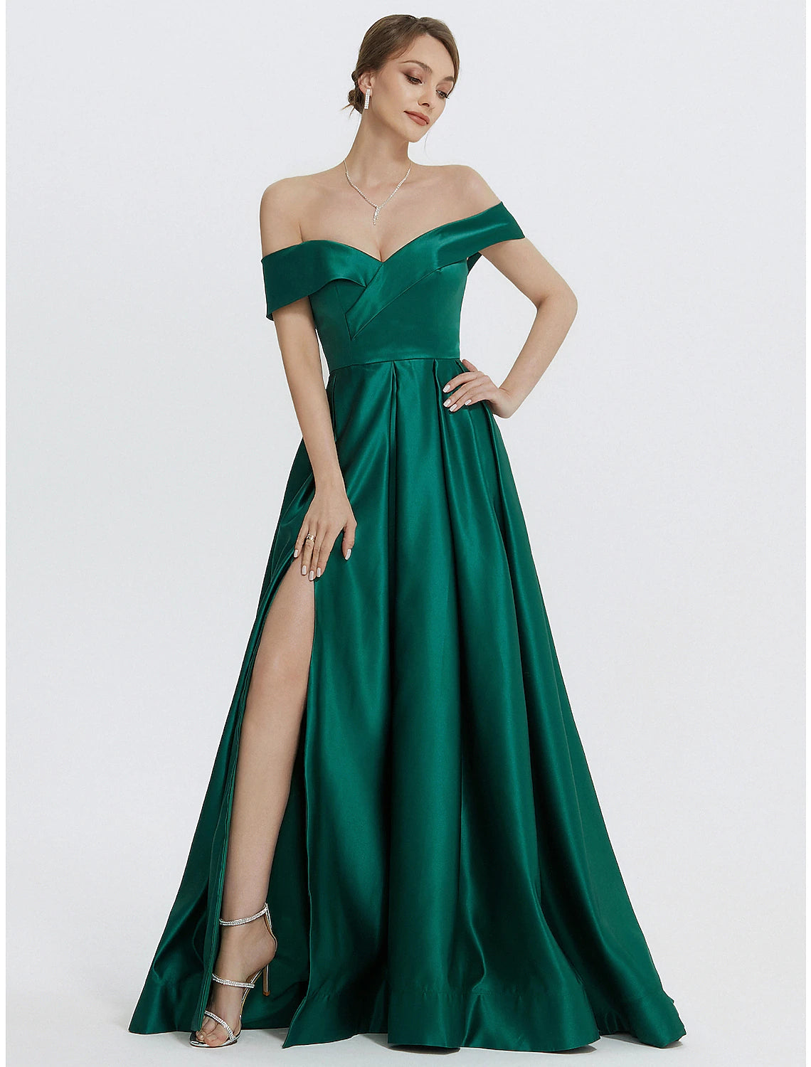 A-Line Evening Gown Elegant Dress Formal Prom Floor Length Sleeveless Sweetheart Satin