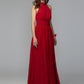 A-Line Bridesmaid Dress High Neck Sleeveless Furcal Floor Length Chiffon with Pleats / Split