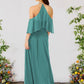 A-Line Bridesmaid Dress Halter Neck Sleeveless Elegant Floor Length Chiffon Pure Color