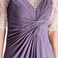 A-Line Mother of the Bride Dress Elegant Scoop Neck Floor Length Chiffon Half Sleeve No with Criss Cross