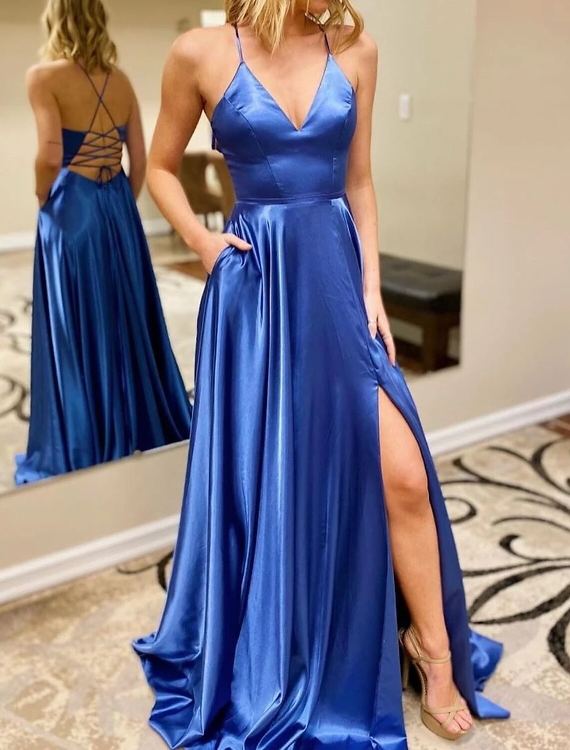 A-Line Prom Dresses Open Back Dress Formal Wedding Guest Sweep / Brush Train Sleeveless V Neck Imitation Silk Backless