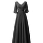 A-Line Bridesmaid Dress V Neck Half Sleeve Elegant Floor Length Chiffon with Pleats