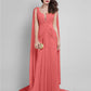 Sheath / Column Elegant Dress Wedding Guest Prom Court Train Sleeveless Plunging Neck Georgette V Back with Criss Cross Side