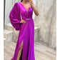 A-Line Evening Gown High Split Dress Formal Fall Sweep / Brush Train Long Sleeve One Shoulder Satin with Pleats Crystals