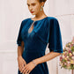 Sheath / Column Mother of the Bride Dress Wedding Guest Vintage Elegant Scoop Neck Sweep / Brush Train Velvet Half Sleeve with Lace Pleats