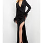 Mermaid / Trumpet Prom Dresses Maxi Dress Formal Sweep / Brush Train Long Sleeve V Neck Stretch Fabric with Feather Slit