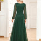 A-Line Evening Gown Elegant Dress Formal Floor Length Long Sleeve V Neck Chiffon