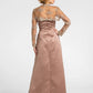 A-Line Mother of the Bride Dress Strapless Floor Length Satin Lace Sleeveless with Criss Cross Beading