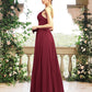 A-Line Bridesmaid Dress V Neck / Spaghetti Strap Sleeveless Elegant Floor Length Chiffon