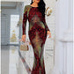 Mermaid / Trumpet Evening Gown Elegant Dress Formal Sweep / Brush Train Long Sleeve Scoop Neck Sequined with Glitter