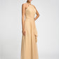 Sheath High Neck Floor Length Chiffon Bridesmaid Dress with Draping