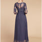 A-Line Mother of the Bride Dress Wedding Guest Elegant Scoop Neck Ankle Length Chiffon Lace 3/4 Length Sleeve