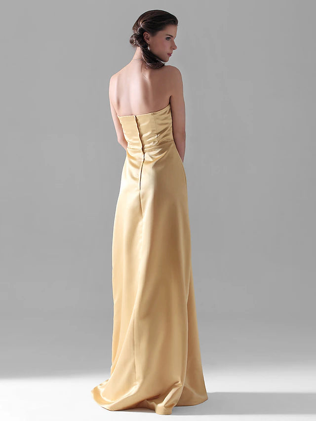 Sheath / Column Bridesmaid Dress Strapless Sleeveless Wrap Included Floor Length Satin with Side