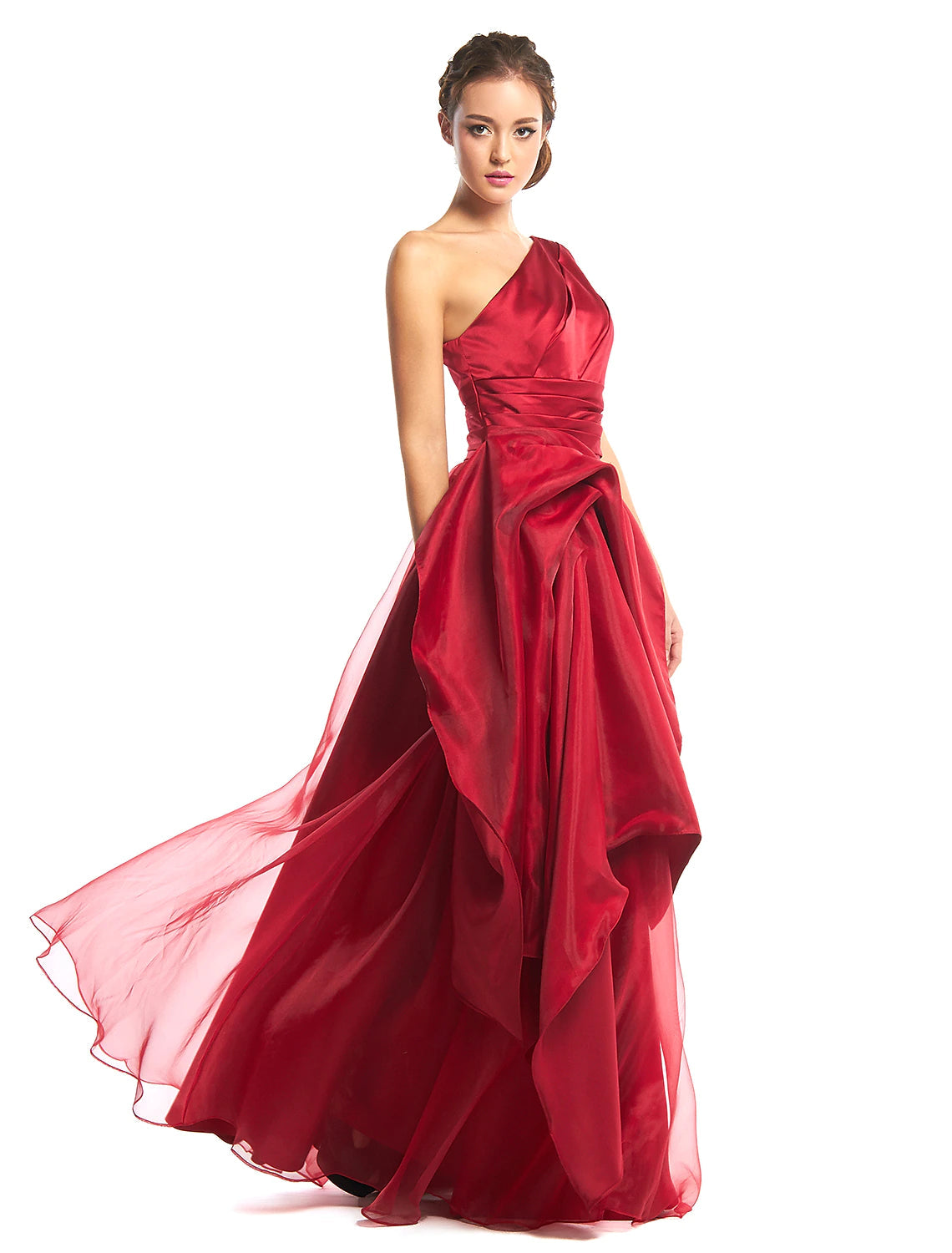 A-Line Elegant Prom Formal Evening Dress One Shoulder Sleeveless Floor Length Organza with Side