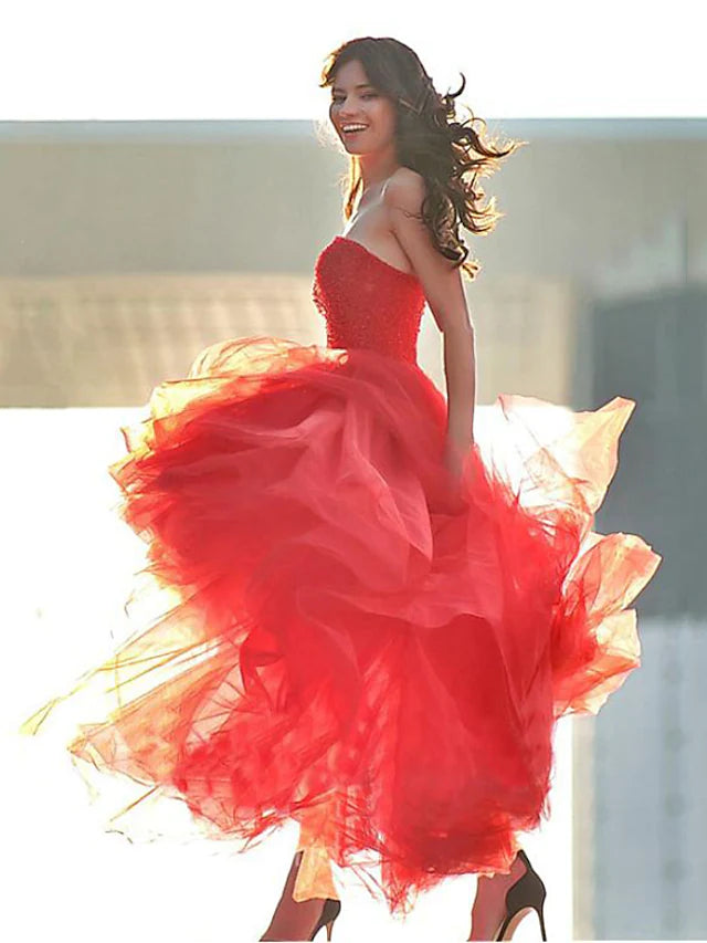 A-Line Luxurious Elegant Party Wear Prom Birthday Dress Sweetheart Neckline Sleeveless Floor Length Tulle