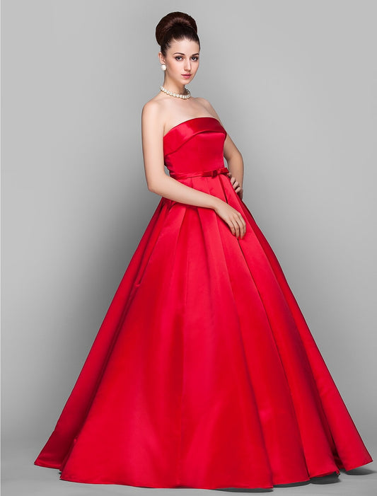 Ball Gown Elegant Dress Quinceanera Floor Length Sleeveless Strapless Satin