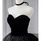 A-Line Prom Dresses Black Dress Dress Formal Birthday Floor Length Sleeveless Strapless Tulle with Ruched