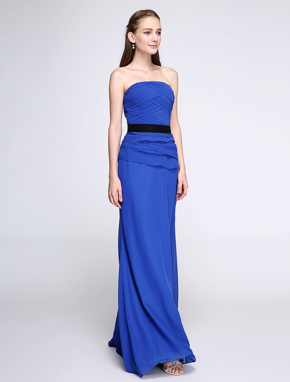 Sheath / Column Bridesmaid Dress Strapless Sleeveless Elegant Floor Length Chiffon