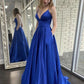 A-Line Prom Dresses Princess Dress Formal Sweep / Brush Train Sleeveless V Neck Pocket Satin Backless