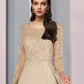 A-Line Mother of the Bride Dress Wedding Guest Party Elegant Scoop Neck Floor Length Chiffon Half Sleeve with Lace