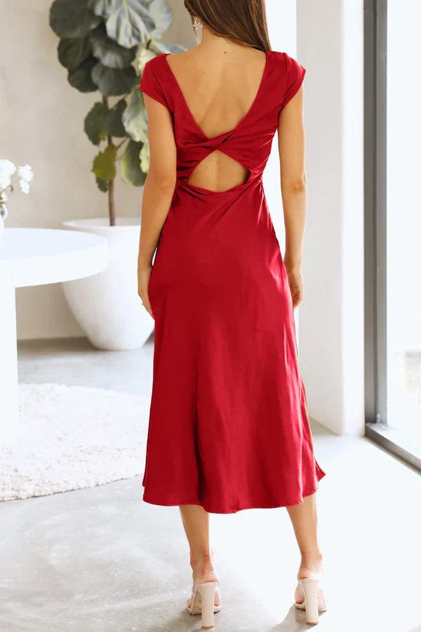 Elegant solid color hollow out solid color A-line evening dress Party Dress