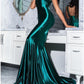 Mermaid / Trumpet Evening Gown Emerald Green Dress Prom Formal Evening Court Train Sleeveless Spaghetti Strap Satin