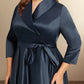 A-Line Mother of the Bride Dresses Plus Size Hide Belly Curve High Low Dress Formal Asymmetrical 3/4 Length Sleeve Shirt Collar Satin