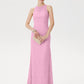 Sheath / Column Mother of the Bride Dress Elegant See Through Illusion Neck Floor Length Lace Sleeveless with Crystals