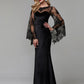 Sheath / Column Elegant Dress Wedding Guest Floor Length Long Sleeve Illusion Neck Lace