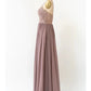 A-Line Bridesmaid Dress V Neck Sleeveless Open Back Floor Length Chiffon Long