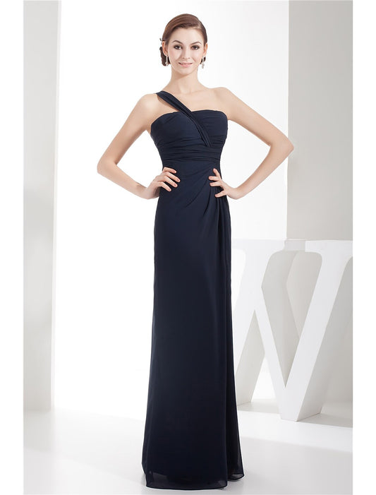 Sheath / Column Evening Gown Minimalist Dress Wedding Guest Floor Length Sleeveless One Shoulder Chiffon