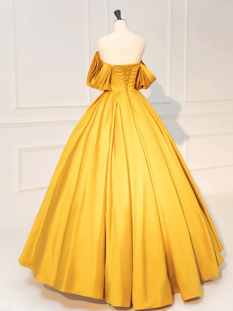 Off Shoulder Satin Long Prom Dress Pure Color