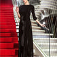 A-Line Black Dress Vintage Wedding Guest Formal Evening Floor Length 3/4 Length Sleeve Jewel Neck Velvet