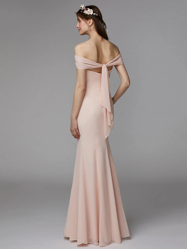 Mermaid / Trumpet Bridesmaid Dress Strapless Sleeveless Backless Floor Length Chiffon with Sash / Ribbon