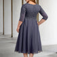 A-Line Mother of the Bride Dresses Plus Size Hide Belly Curve Elegant Dress Formal Tea Length Half Sleeve V Neck Chiffon with Buttons