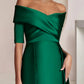 Sheath / Column Mother of the Bride Dress Formal Wedding Guest Party Elegant Off Shoulder Floor Length Satin Half Sleeve