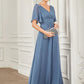 A-Line Prom Dresses Party Dress Wedding Guest Floor Length Short Sleeve V Neck Chiffon with Ruched