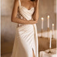 Hall Mature Wedding Dresses A-Line One Shoulder Sleeveless Court Train Satin Bridal Gowns With Pleats