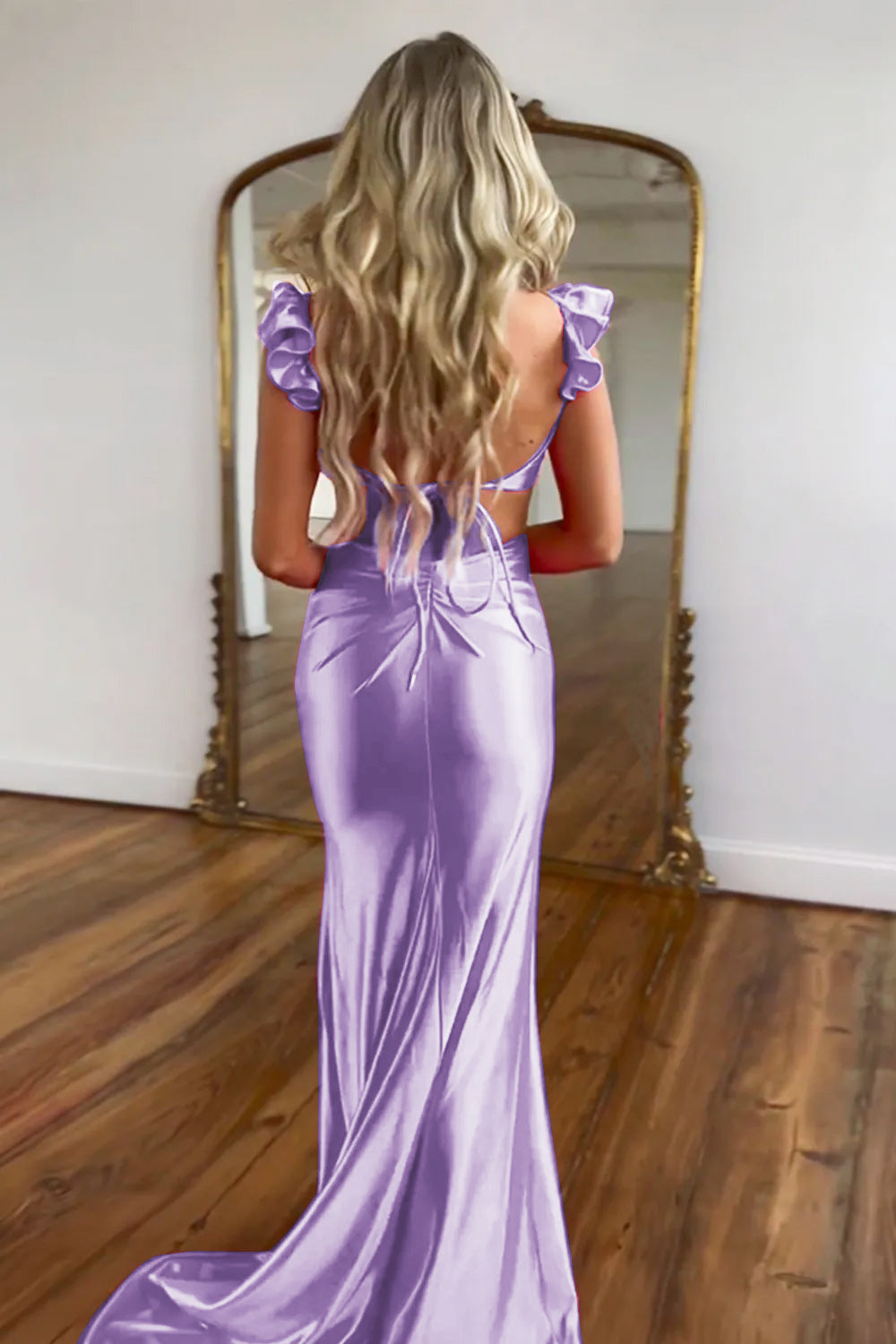 Lilac Mermaid Sweetheart Hollow Out Prom Dress With Flowers Sexy Evening Party Dresses