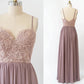 A-Line Bridesmaid Dress V Neck Sleeveless Open Back Floor Length Chiffon Long